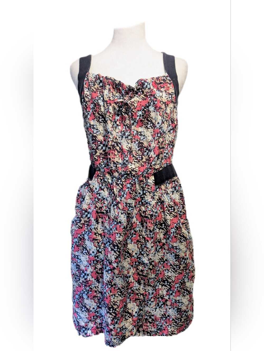 Juicy Couture 2011 Pure Silk Abstract Tank Dress Wrap Skirt Pockets -M-